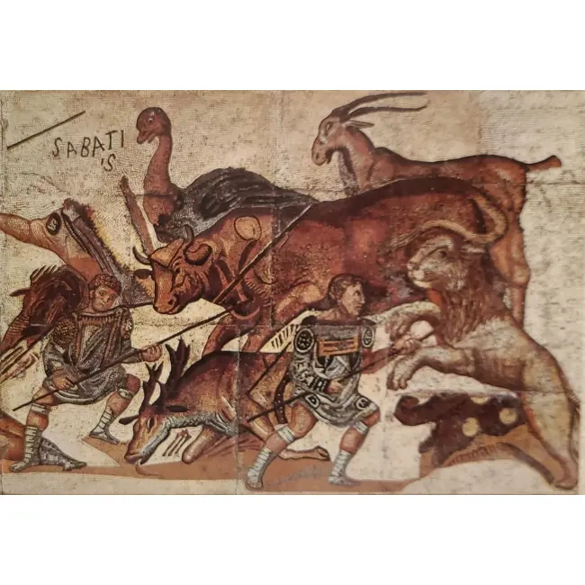 Byk w sztuce i historii: Rzym Galeria Borghese – mozaika z scenami cyrkowymi
