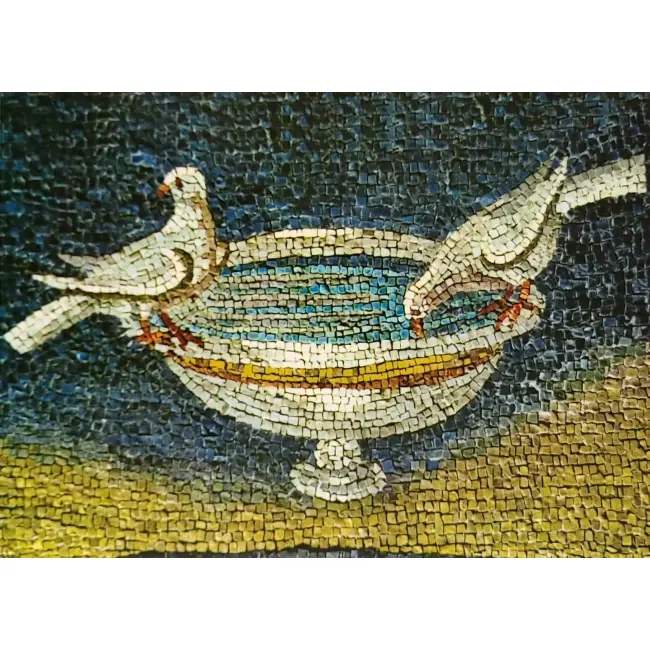 Ptak w sztuce: Ravenna Mauzoleum di Galla Placidia – gołębie piją